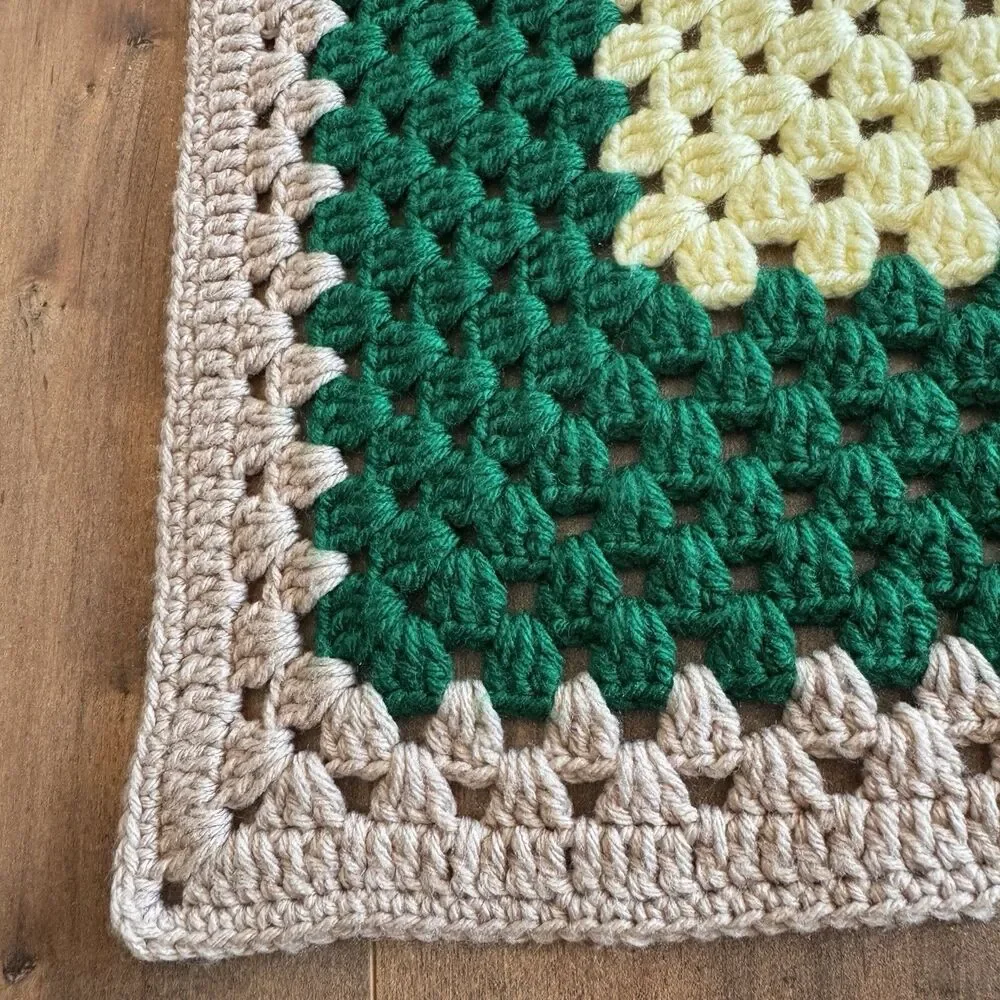 Vintage Handmade Crochet Afghan Throw Blanket Large Square Pattern 48”x48”